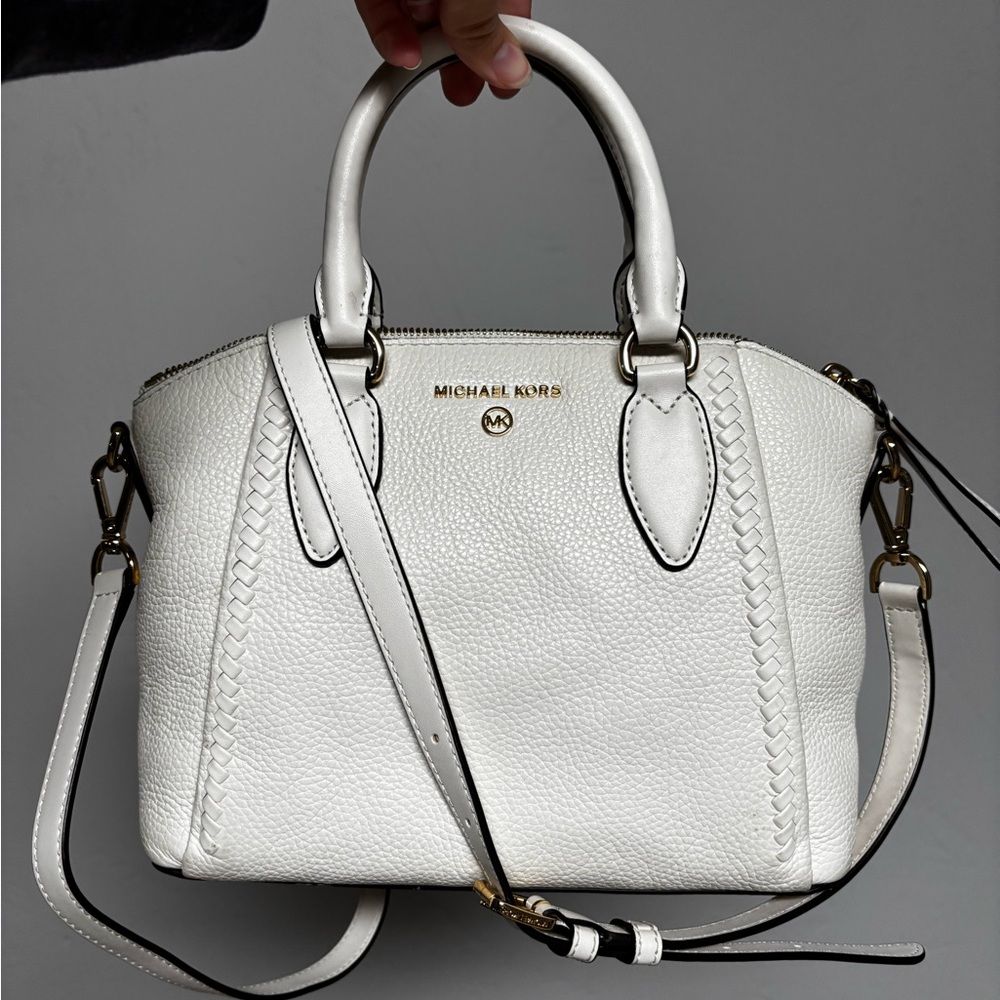 Michael Kors Women’s Optic White Sienna Medium Pebbled Leather Two-Way Bag